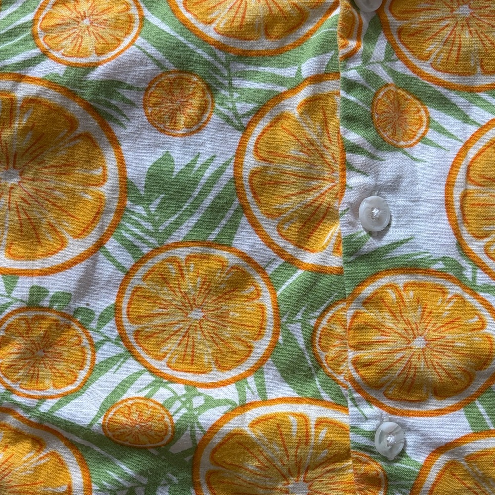 ASOS Orange Citrus Button Up Shirt Medium Linen Blend Summer Tropical Top - Picture 7 of 8